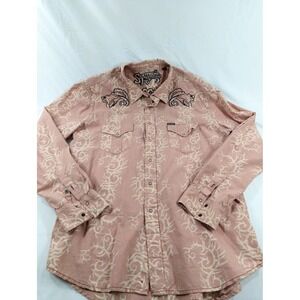 Southern Thread Mens Long Slv Embroidered‎ Snap Pink Shirt  XXL  Pocket Antlers